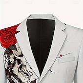 preiswerte Herren bedruckte Blazer-Herren Mantel Blazer Outdoor Straßenfest Casual Täglich Alle Jahreszeiten 100% Polyester Coole Schädel Rose 3D Druck Knöpfe Thermisch Warm Bequem Einfacher Blazer Rot