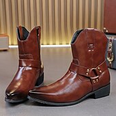 abordables Bottes de Costume-Bottines en cuir marron pour hommes avec fermeture éclair latérale et sangle à boucle, bottes habillées élégantes pour les affaires, les soirées et les occasions formelles