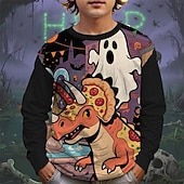 halpa Poikien Halloween-asut-Halloween Poikien 3D Piirretty Kurpitsa Dinosaurus T-paita Pitkähihainen Kevät Syksy Muoti Perus Lapset 4-12 vuotta Tiukka pyöreä kaula-aukko ulko- Kausaliteetti Päivittäin Normaali
