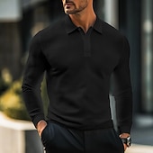 preiswerte Herren Klassisches Polo-Herren Waffel-Poloshirts Golfshirt Straße Lässig Revers Langarm Basic Modern Einfach Texture Knöpfe Frühling Herbst Ganzjahres Normale Passform Weiß Schwarz Gelb Hellblau Burgunderrot Grau