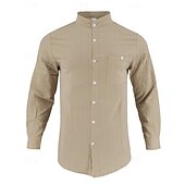 economico Camicie di lino-Per uomo Camicia Camicia di lino Camicia casual Camicia con Bottoni Camicia di cotone A righe Vacanza Camicia hawaiana Nero Bianco Blu reale Cachi Manica Lunga Colletto alla coreana Primavera Autunno