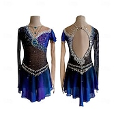 ieftine Rochii de patinaj artistic-Rochie de Patinaj Artistic Pentru femei Fete Πατινάζ στο πάγο Rochii Albastru / Negru Peteci Deschide Înapoi Plasă Spandex Înaltă Elasticitate Antrenament Competiție Ținută Patinaj Clasic Cristale