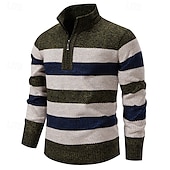 cheap Men&#039;s Pullover Sweater-Men&#039;s Pullover Sweater Jumper Knit Sweater Ribbed Knit Regular Tops Knitted Stripe Quarter Zip Fashion Basic Vacation Daily Wear Clothing Apparel Fall Winter Navy Blue Green S M L