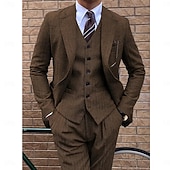 economico Giacche e Completi uomo-Uomo Casuale Completi in Tweed Bavero classico Caffè Tinta unita Vestibilità su misura 3 pezzi
