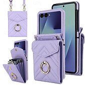 Χαμηλού Κόστους Samsung Θήκη-τηλέφωνο tok Για Samsung Galaxy Z Flip 7 Z Flip 6 Z Flip 5 Z Flip 4 Θήκη κάρτας πορτοφολιού με τον Lanyard Υποδοχή κάρτας Δαχτυλίδι πόρπη Ρετρό TPU PU δέρμα