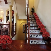 billige Kransar, Girlander &amp; Swags-2 bunter julestjerne med 7 røde kunstige julestjerneblomster og grønne plastblader til hjemmedekor, spisebord, bryllup, juletre og utstilling året rundt