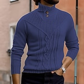 halpa miesten villapaita-Miesten Neulepusero Neulottu villapaita Joustin Neuloa Tavalliset topit Kudottu Tavallinen Poolokaulus Muoti Perus Loma Arki-asut Vaatetus Syksy Talvi Viini Musta S M L