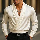 economico Camicie in raso da uomo-Per uomo Camicia Camicia in raso Camicia elegante Camicia casual Camicia con Bottoni Camicia da Ballo Semplice Formale Matrimonio Nero Bianco Vino Blu marino Manica Lunga Bavero Tutte le stagioni