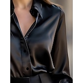  Per donna Camicia in raso Camicia elegante Camicia da lavoro Camicia con Bottoni Tinta unica Elegante Moda Essenziale Manica Lunga Collo ripiegato Colletto a Camicia Top Regolari Lavoro Abbigliamento