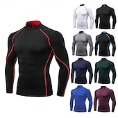 Недорогие Футболки и майки для бега-Муж. Компрессионная футболка Базовый слой для тренировок Тренировочные топы Длинный рукав Верхняя часть Одежда для спорта и отдыха Осень Однотонный Быстровысыхающий