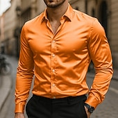 economico Camicie in raso da uomo-Per uomo Camicia Come la seta Camicia in raso Camicia elegante Camicia casual Camicia con Bottoni Semplice Formale Affari Nero Bianco Giallo Rosa Manica Lunga Bavero Primavera &amp; Autunno Tutte le