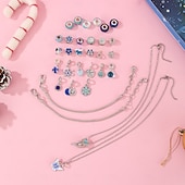 זול לוח שנה של אדונט-צמידי לוח שנה של אדוונט לחג המולד 2025 לבנות, ערכת הכנת תכשיטים DIY בסגנון כחול ל-31 ימים עם 27 אביזרים, 2 צמידים מתכווננים ו-2 שרשראות, מתנת ספירה לאחור לחג המולד לילדים בני נוער