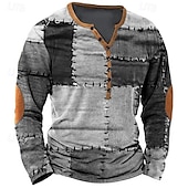 abordables Géométrique-Homme Patchwork T-shirt Chemise Henley manche longue ancien Designer Élégant Extérieur Occasionnel Quotidien Printemps &amp; Été Toutes saisons Violet Vert Kaki Café Gris Henley T-shirt Henley
