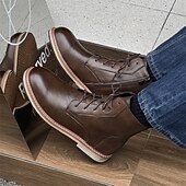 abordables Bottines-Bottines à lacets en similicuir marron pour homme, chaussures d&#039;extérieur décontractées classiques pour le travail et le quotidien