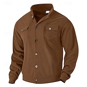 preiswerte Lässige Jacken-Herren Leichte Jacke Cordjacke Freizeitjacke Urlaub Täglich Atmungsaktiv Tasche Frühling Herbst Einfach Mode Klassisch Revers Regulär Schwarz Braun Hellgrau Armeegrün Aprikose Jacken