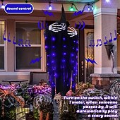 abordables Halloween intérieur-1 pièce 120 cm Halloween suspension lumineuse crâne lumière décorative, détection humaine, cinq effets sonores d&#039;horreur, ambiance de fête intérieure et extérieure lumière décorative, boîte à piles