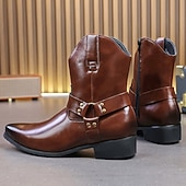 abordables Bottes de Costume-Bottines en cuir marron pour hommes avec fermeture éclair latérale et sangle à boucle, bottes habillées élégantes pour les affaires, les soirées et les occasions formelles