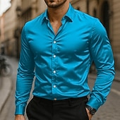 economico Camicie in raso da uomo-Per uomo Camicia Come la seta Camicia in raso Camicia elegante Camicia casual Camicia con Bottoni Semplice Formale Affari Nero Bianco Giallo Rosa Manica Lunga Bavero Primavera &amp; Autunno Tutte le