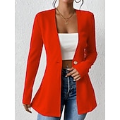 billige Blazere og dresser-Dame Blazer Bekvem Pustende Knapper OL-stil Fritid عادي Kontor Gate Avslappet Dagligdagstøy Enkeltkneppet Normal V-hals Normal Langermet Yttertøy Svart Hvit Rød Vår Høst
