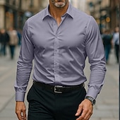 abordables chemises sans repassage pour hommes-Homme Chemise Chemise habillée Chemise sans repassage Chemise à Col Chemise Boutonnée Uni Mariage Extérieur Noir Blanche Rose dragée Vin manche longue Col Rabattu Été Printemps Vêtement Tenue