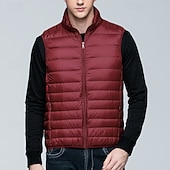 levne Pánská péřová vesta-Pánské Péřová vesta Puffer Vesta Kamizelka Vesta Dovolená Denní Rande Módní Na běžné nošení Podzim zima Kapsy Polyester Kachní peří Zahřívací Pohodlné Pevná barva Zip Stojáček Běžný Černá Fialov