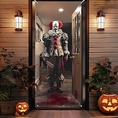 levne Nástěnné tapiserie-Kryt dveří Venkovní bannery Klaun 3D Temný punk gotický Večírek Outdoor Střelecké pozadí Vchodové dveře Veranda na zdi Bytové dekorace