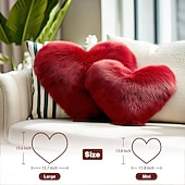 cheap Throw Pillows,Inserts &amp; Covers-Valentine's Day Wine Red and Gray Heart-Shaped Pillow, Faux Fox Fur Decorative Cushion, Soft Fluffy Throw Pillow for Sofa, Chair, Bed, Living Room, Plush Home Decor Accent