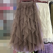 preiswerte Chiffon -Röcke-Damen Rock Schwingend Gazeröcke Mode Lässig Maxi Mittlere Hüfthöhe Röcke Einfarbig Unregelmäßiger Saum Mikroelastisch Urlaub Straße Aprikose Schwarz Weiß Rosa Frühling Polyester