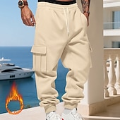 baratos Carga-Homens Calças Esportivas Calças de lã Corredor Calças de inverno Calça de moletom cargo Com Cordão Bolsos Cintura elástica Tecido Conforto Quente Esportes Diário Moda Casual Preto Branco