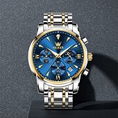 economico Orologi al quarzo-il nuovo orologio da lavoro con bracciale in acciaio inossidabile olevs con calendario luminoso, piccolo orologio al quarzo multifunzionale da 24 ore, tre lancette, orologio da polso sportivo da uomo