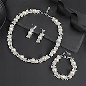 お買い得  ジュエリーセット-ジュエリーセット 3 ホワイト 真珠 クロム 1×ブレスレット イヤリング ネックレス 女性用 エレガント ヴィンテージ ファッション ビンテージ クラシック ジュエリーセット 用途 結婚式 パーティー 結婚式のゲスト