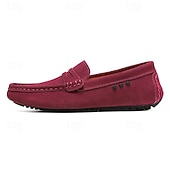 billiga Slip-ons och loafers till herrar-Röda herrloafers i konstläder med slip-on-funktion, lätta, avslappnade mockasiner för arbete, resor och vardagsbruk