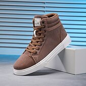 baratos Botas de cano curto-tênis masculino de cano alto em tecido marrom, calçado casual confortável com cadarço para escola, viagens e atividades ao ar livre
