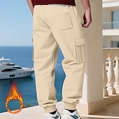 baratos Carga-Homens Calças Esportivas Calças de lã Corredor Calças de inverno Calça de moletom cargo Com Cordão Bolsos Cintura elástica Tecido Conforto Quente Esportes Diário Moda Casual Preto Branco