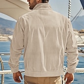 baratos Casacos &amp; Sobretudos para Homem-Homens jaqueta leve Jaqueta de Veludo Jaqueta Carga Jaqueta casual Férias Diário Respirável Bolsos Primavera Outono Tecido Moda Clássico Colarinho Chinês Padrão Adamascado Preto Verde Escuro Marron