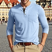 levne Pánská trička pro volný čas-Pánské Tričko Tričko Henley Trička Tričko Top Dlouhý rukáv Henley Jaro Podzim Bez vzoru Módní Designové Základní Kapsy Dovolená ulice Jdeme ven Fialová Top tričko pro muže