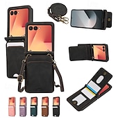 abordables Carcasas Samsung-teléfono Funda Para Samsung galaxia Z Flip 7 Z Flip 6 Z Flip 5 Z Flip 4 Funda Trasera con cordón Caballete Ranura para tarjetas Retro TPU Cuero de PU