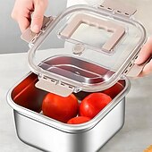 economico Utensili da cucina-Padella quadrata in acciaio inox da 4 pezzi con cestello, friggitrice compatta quadrata multiuso con manico staccabile &amp;design di scarico facile adatto a contenitori per la conservazione della