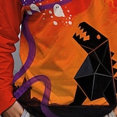 billige Guttens Halloween-kostymer-Halloween Gutt 3D Dinosaur Spøkelse T skjorte T-skjorte Langermet Vår Høst Mote Grunnleggende Barn 4-12 år Crew-hals utendørs Avslappet Daglig Normal