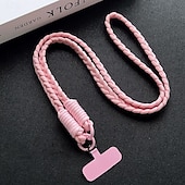 baratos Cordões de telefone e pulseiras-Corda trançada de três fios colorida da moda para meninas, corda diagonal cruzada, anti-perda e resistente, chaveiro para celular, corda de pendurar de cor sólida