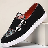 Herre denim loafers med dobbel munk stropp og etnisk trykk – moteriktige, uformelle slip-on-sko for urban stil, fester og vårantrekk billige Uttalelsessko-Herre denim loafers med dobbel munk stropp og etnisk trykk – moteriktige, uformelle slip-on-sko for urban stil, fester og vårantrekk