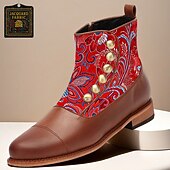 baratos sapatos Jacquard-Homens Botas Caminhada Pele PU Tecido Jacquard Confortável Antiderrapante Respirável Botas / Botins Com Cadarço Castanho avermelhado Outono Inverno