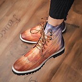 cheap Combat Boots-Men&#039;s Burgundy Faux Leather Combat Boots with Brogue Detailing – Durable Lace-Up Style for Casual Wear, Outdoor Walking, and Fashion Outfits