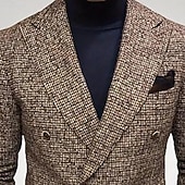 cheap Casual Suits-Men&#039;s Blazer Jacket Notch Collar Lightweight Striped Blazer Brown Standard Fit Double Breasted Six-buttons