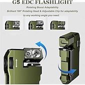 Χαμηλού Κόστους Φακοί-Φακός g5 edc, εξαιρετικά φωτεινός επαναφορτιζόμενος μίνι φακός 400 lumens με μαγνήτη, 3 λειτουργίες, RGB, περιστροφή 180 μοιρών, διπλό φως, αδιάβροχο IP68, φορητό μεταλλικό μπρελόκ για εξωτερικούς