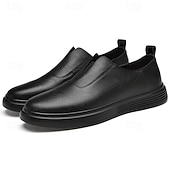 abordables Chaussures Décontractées Slip-On-Chaussures blanches à enfiler en cuir pour hommes - minimalistes et confortables, adaptées aux professionnels occupés au bureau et dans des environnements décontractés