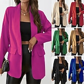 billiga Blazers och kostymer-Dam Kavaj Bekväm Andningsfunktion Ficka Kontorsdam Stil Modern Slät Utomhus Ledigt Dagligen Enkelknäppt Normal Kavajslag Normal Långärmad Ytterkläder Svart Gul Rubinrött Vår Höst