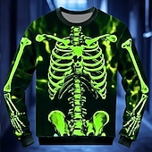 cheap Halloween Hoodies &amp; Sweatshirts-Halloween Day of the Dead Skull Men&#039;s 3D Print Skeleton Sweatshirt Punk Party Long Sleeve Crew Neck Vacation Light Green Red Crewneck 3D All Seasons Designer