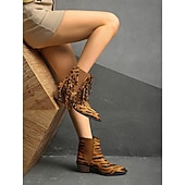 abordables Bottines-Bottines à franges à imprimé tigre pour femmes – Bottines western à talons épais et imprimé animal audacieux pour la mode automne-hiver et les festivals de musique