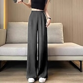 baratos perna larga e cintura alta-novas calças femininas soltas, retas e sem bolsos, estilo verão - roupa casual com um visual desleixado.